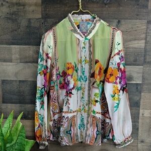 Johnny Was 100% Silk Floral Blouse Size Small